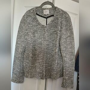 Ann Taylor Loft Black White tweed knit peplum lady jacket XL